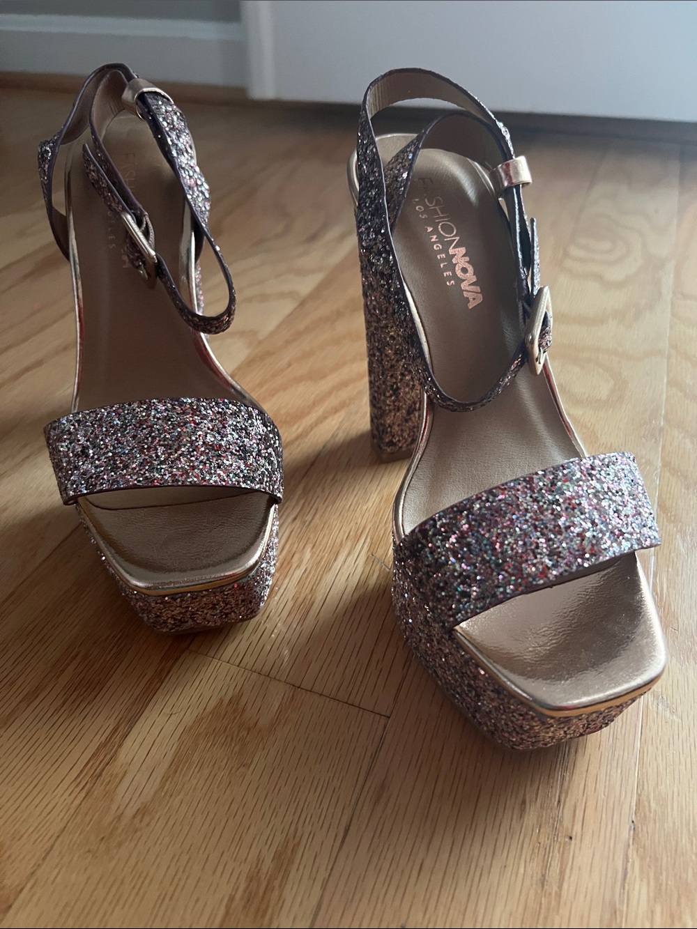 Forever 21 Rose Gold Glitter Platform Block Heels